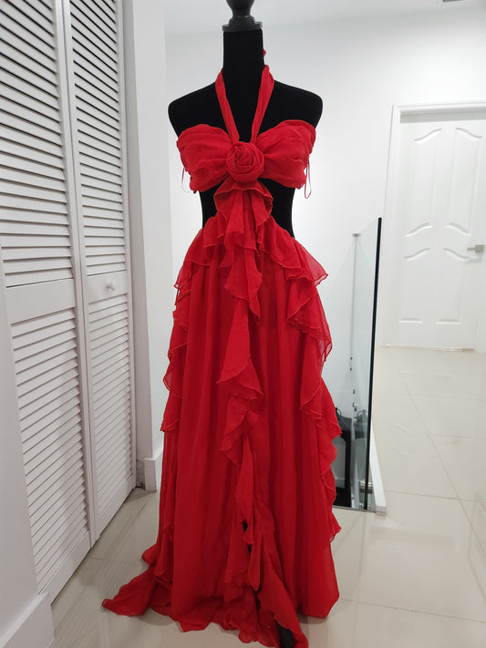 vestido rojo rosa